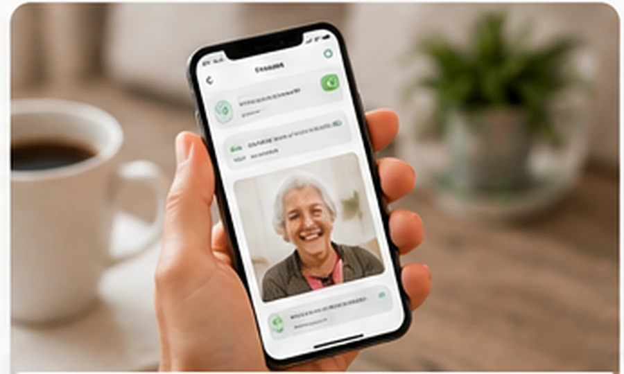 Phone showing friendly family feedback and update message
